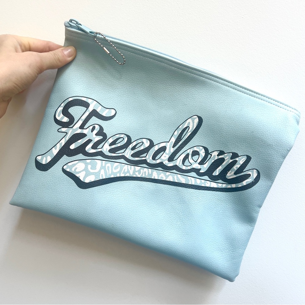 Rebecca Minkoff X Stitch Fix Freedom of Expression light blue vegan pouch bag